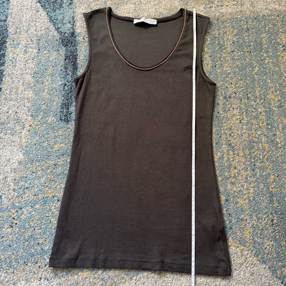 Fabiana Filippi Metallic Neckline Sleeveless Knit Top Taupe Brown Italian Luxury - Picture 5 of 9